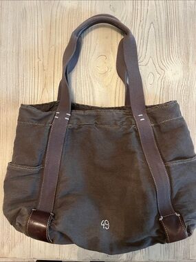 49 square miles chocolate brown Canvas Tote Bag with leather accents